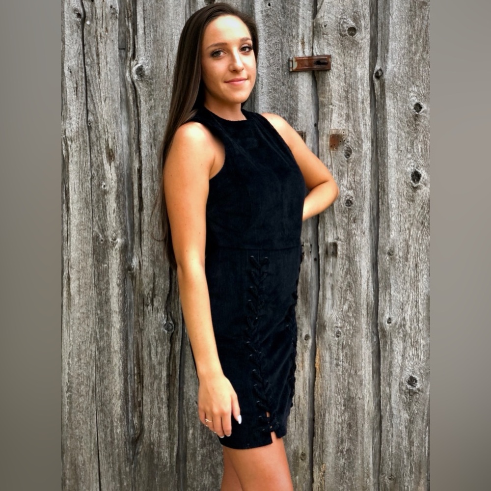 Black Suede Lace Up Dress